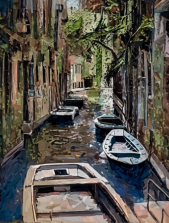 ROWBOATS ON A VENICE CANAL