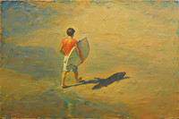 SUNBURNED SURFER WITH BOARD
